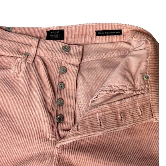 Citizens of Humanity Pink Corduroy Olivia High Rise Button Fly Size 25 - Picture 4 of 8